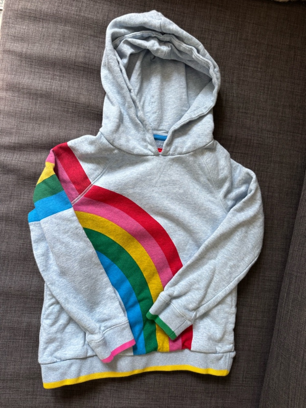Mini Boden Light Gray Hoodie with Rainbow Stripe